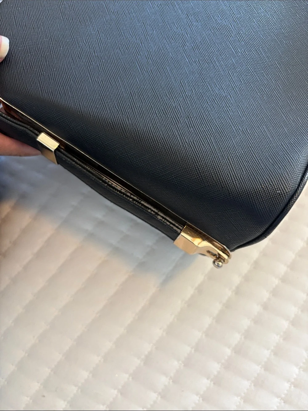 Miztique Classic Structured Black Shoulder Bag with Gold Hardware - Picture 8 of 11